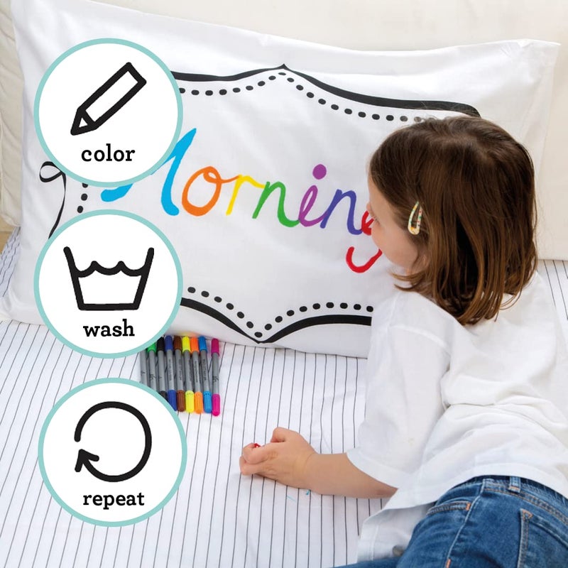eatsleepdoodle Coloring Pillowcase for Kids â€“ Reusable DIY Pillow Cover with Washable Markers, Educational Arts & Crafts Activity for Boys & Girls, Fun Gift for Creative Play, Machine Washable - eatsleepdoodle - Image 5